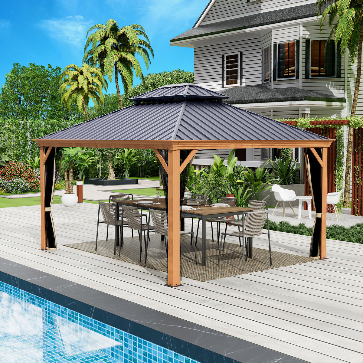 Gazebo 12-Ft X 10-Ft Hardtop Roof Aluminum Gazebo (Screen Included)