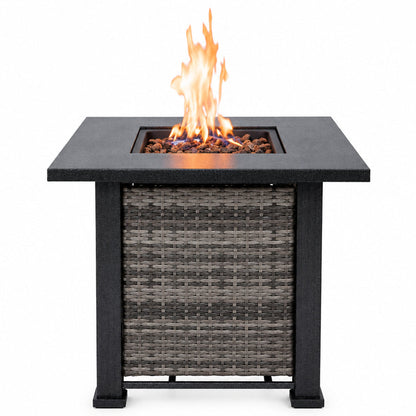 Adana Propane Fire Pit Table 28” Outdoor Firepit 50,000 BTU Firepits for outside with Lava Rocks and Removable Lid Metal Fire Pit Outdoor Fireplace Propane Fire Pits for outside CSA Certified