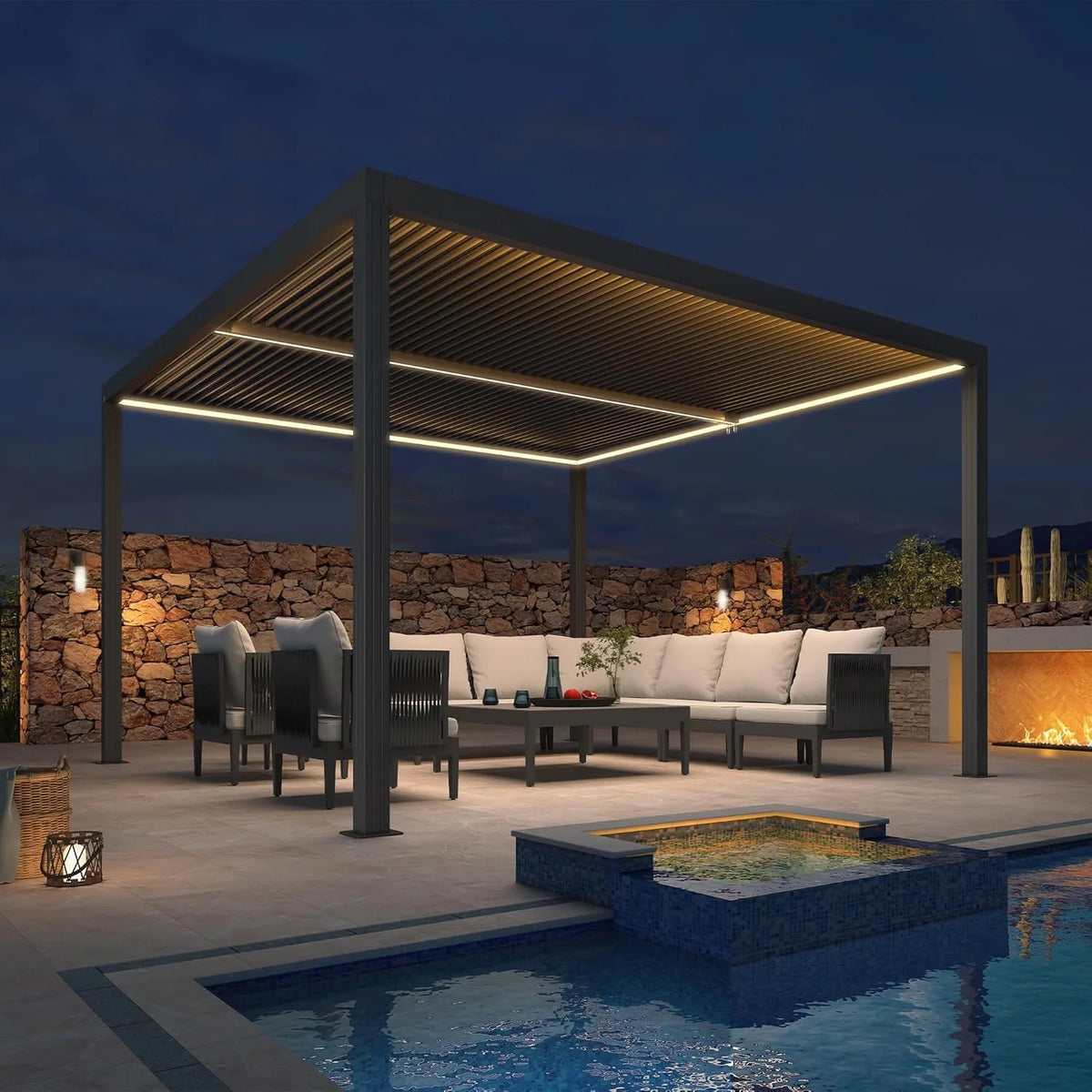 Gray Louvered Pergola Outdoor Aluminum Pergola with Adjustable Roof for Patio Gray Hardtop Gazebo