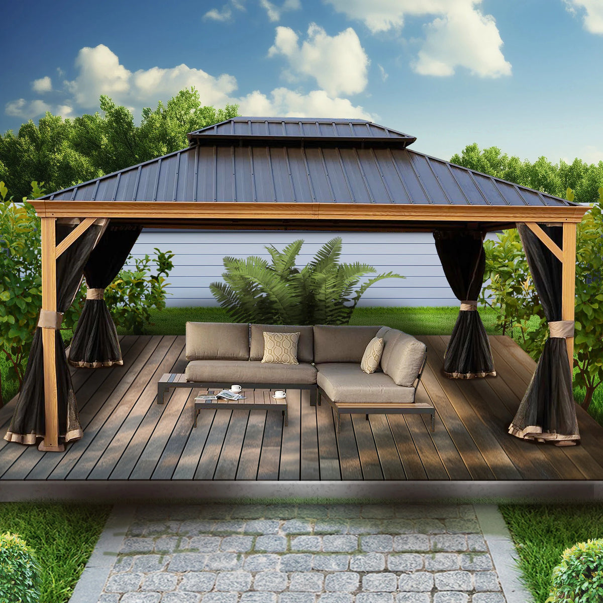 Gazebo 12-Ft X 10-Ft Hardtop Roof Aluminum Gazebo (Screen Included)