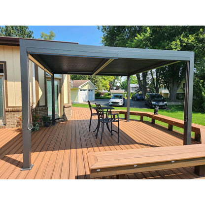 Gray Louvered Pergola Outdoor Aluminum Pergola with Adjustable Roof for Patio Gray Hardtop Gazebo