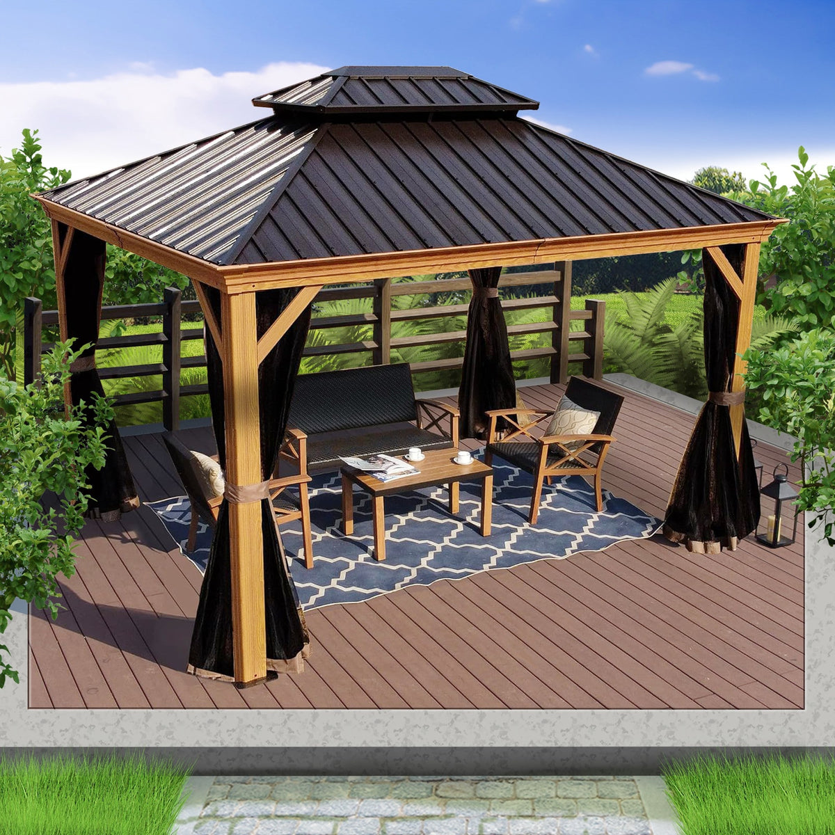 Gazebo 12-Ft X 10-Ft Hardtop Roof Aluminum Gazebo (Screen Included)
