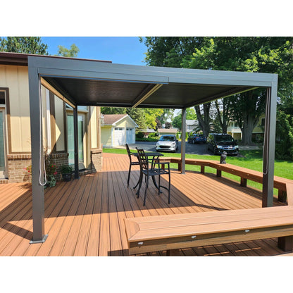 Gray Louvered Pergola Outdoor Aluminum Pergola with Adjustable Roof for Patio Gray Hardtop Gazebo